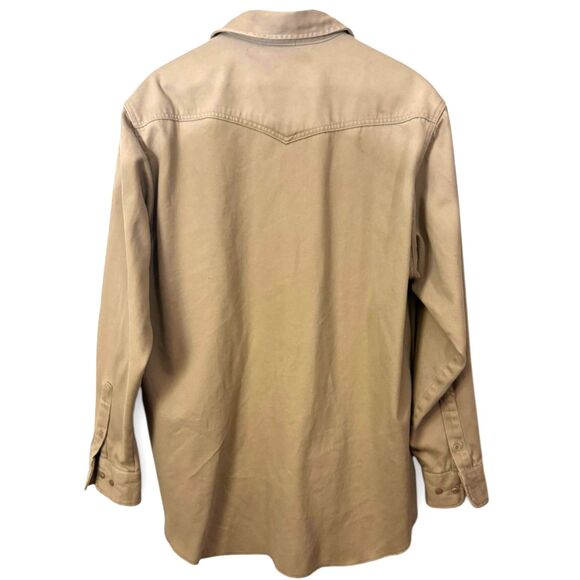 WRANGLER Western Shirt Vintage Mens XL-XXL Tan Canvas Cowboy Cut Rugged Work - Picture 2 of 16